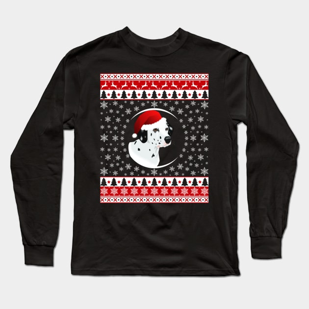 Dalmatian Santa Hat Long Sleeve T-Shirt by Sleazoid